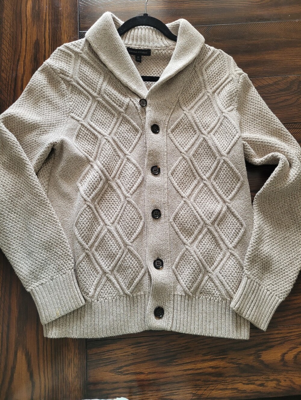 Banana Republic 100% Cotton Knit Cardigan Shawl Collar Cream Size M Grandpa Cozy